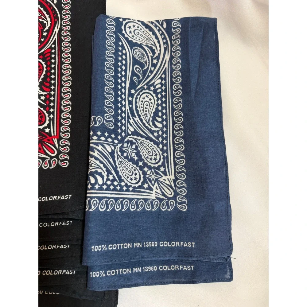 Lot of 18 Vintage Paisley Bandanas RN 13960 Paris Accessories Black Red Blue USA